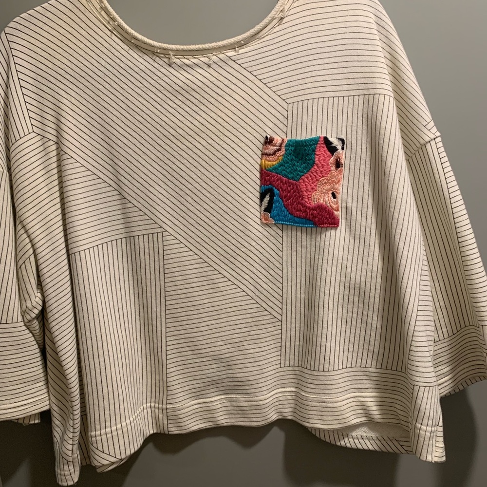 Anthropologie Cream Top with Striped Detail